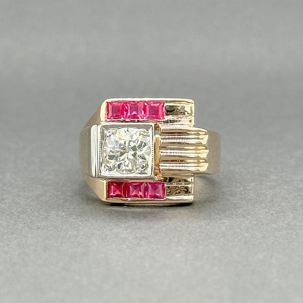 Estate 14K TT Retro 0.83ct J - K/SI2 Diamond & 0.30ctw Lab - Created Ruby Ring - Walter Bauman Jewelers