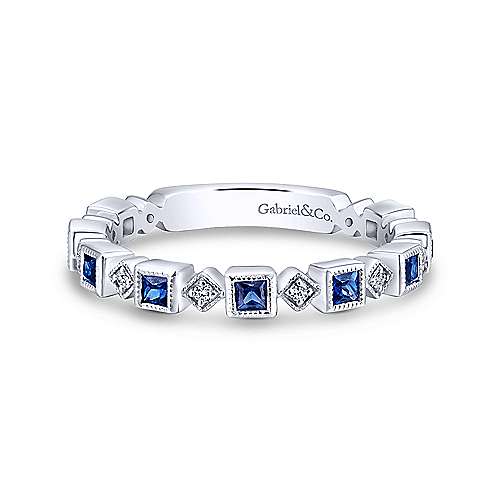 Estate 14K W Gold 0.51cttw Sapphire 0.07cttw Milgrain Diamond Band - Walter Bauman Jewelers