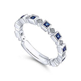 Estate 14K W Gold 0.51cttw Sapphire 0.07cttw Milgrain Diamond Band - Walter Bauman Jewelers