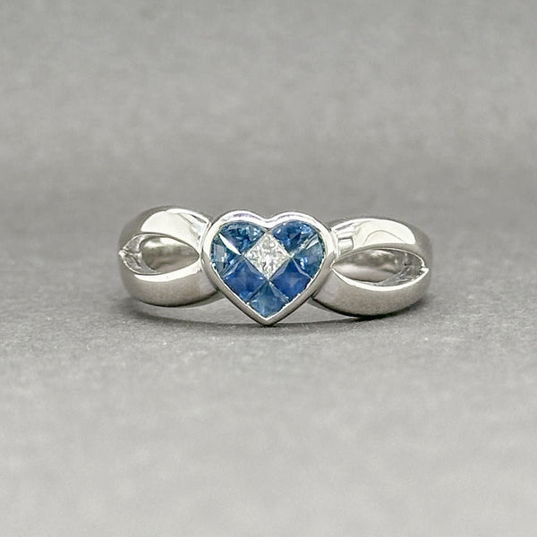 Estate 14K W Gold 0.52ctw Sapphire & 0.05ct H/SI2 Diamond Heart Ring - Walter Bauman Jewelers