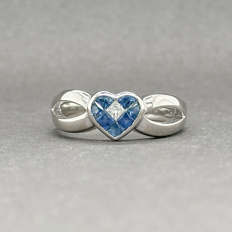 Estate 14K W Gold 0.52ctw Sapphire & 0.05ct H/SI2 Diamond Heart Ring - Walter Bauman Jewelers