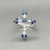 Estate 14K W Gold 0.71ct Sapphire & 0.11ctw G - H/SI1 - 2 Diamond Cross Ring - Walter Bauman Jewelers