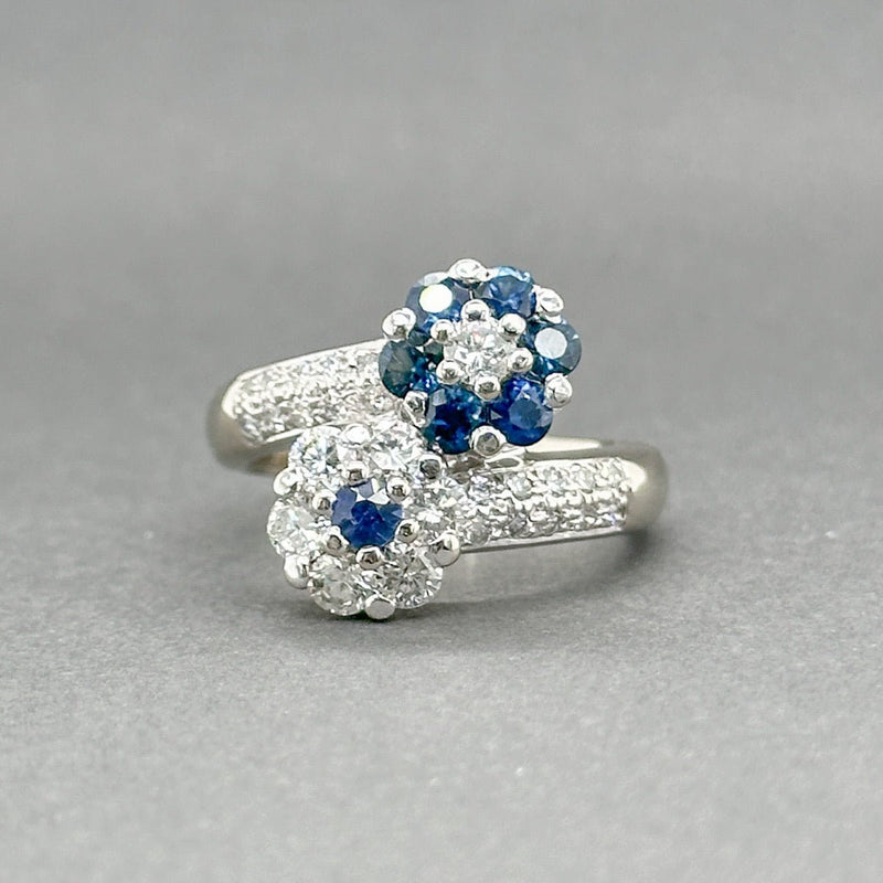 Estate 14K W Gold 0.91ctw Sapphire & 0.77ctw G - H/SI1 - 2 Diamond Flower Ring - Walter Bauman Jewelers