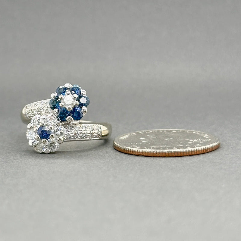 Estate 14K W Gold 0.91ctw Sapphire & 0.77ctw G - H/SI1 - 2 Diamond Flower Ring - Walter Bauman Jewelers