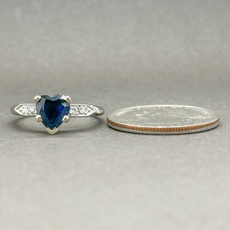 Estate 14K W Gold 1.11ct Heart Sapphire & 0.08ctw H/SI1 Diamond Ring - Walter Bauman Jewelers