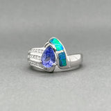 Estate 14K W Gold 1.36ctw Tanzanite & Opal & 0.28ctw G - H/SI1 - 2 Diamond Ring - Walter Bauman Jewelers