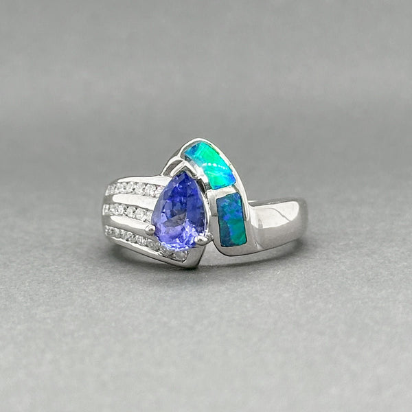 Estate 14K W Gold 1.36ctw Tanzanite & Opal & 0.28ctw G - H/SI1 - 2 Diamond Ring - Walter Bauman Jewelers