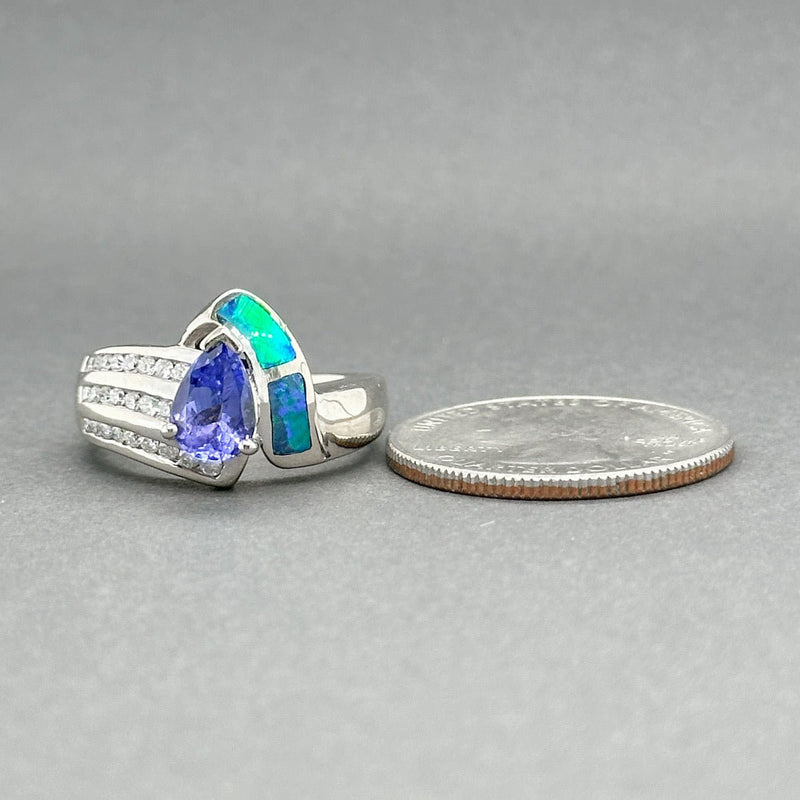 Estate 14K W Gold 1.36ctw Tanzanite & Opal & 0.28ctw G - H/SI1 - 2 Diamond Ring - Walter Bauman Jewelers