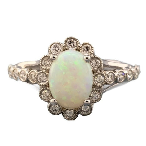 Estate 14K W Gold 1.38ct Oval Opal & 0.25ctw Diamond Ring - Walter Bauman Jewelers