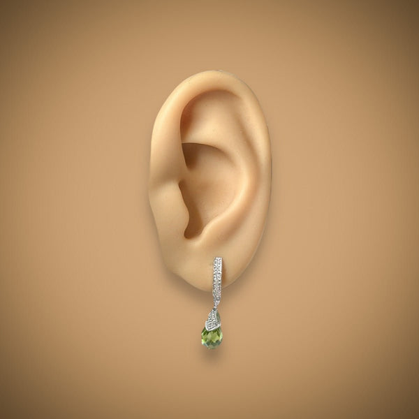 Estate 14K W Gold 3.38ctw Peridot & 0.04ctw H - I/SI1 - 2 Diamond Earrings - Walter Bauman Jewelers