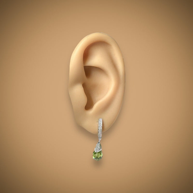 Estate 14K W Gold 3.38ctw Peridot & 0.04ctw H - I/SI1 - 2 Diamond Earrings - Walter Bauman Jewelers