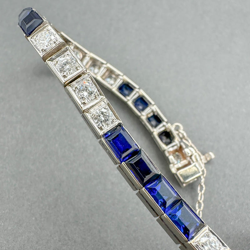 Estate 14K W Gold 7.00ctw Lab - Created Sapphire & 1.32ctw G - H/VS2 - SI1 Diamond Bracelet - Walter Bauman Jewelers