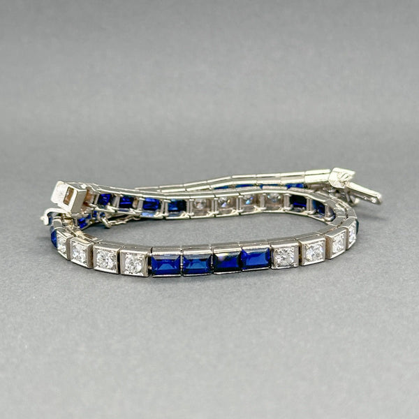 Estate 14K W Gold 7.00ctw Lab - Created Sapphire & 1.32ctw G - H/VS2 - SI1 Diamond Bracelet - Walter Bauman Jewelers