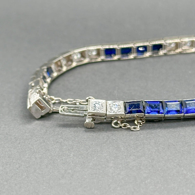 Estate 14K W Gold 7.00ctw Lab - Created Sapphire & 1.32ctw G - H/VS2 - SI1 Diamond Bracelet - Walter Bauman Jewelers