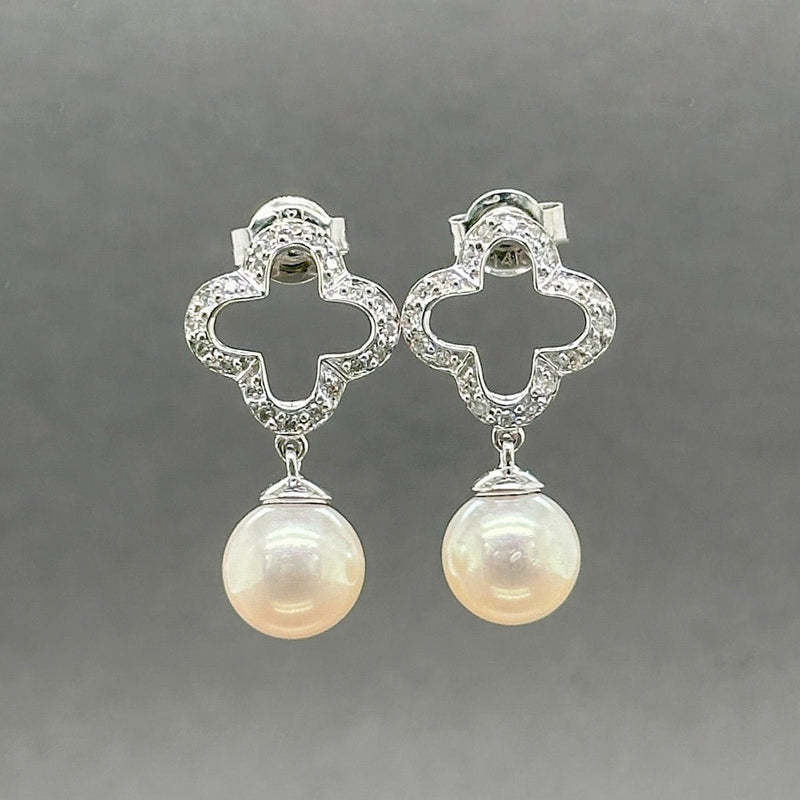 Estate 14K W Gold Akoya Pearl & 0.13ctw H/SI2 - I1 Diamond Clover Earrings - Walter Bauman Jewelers