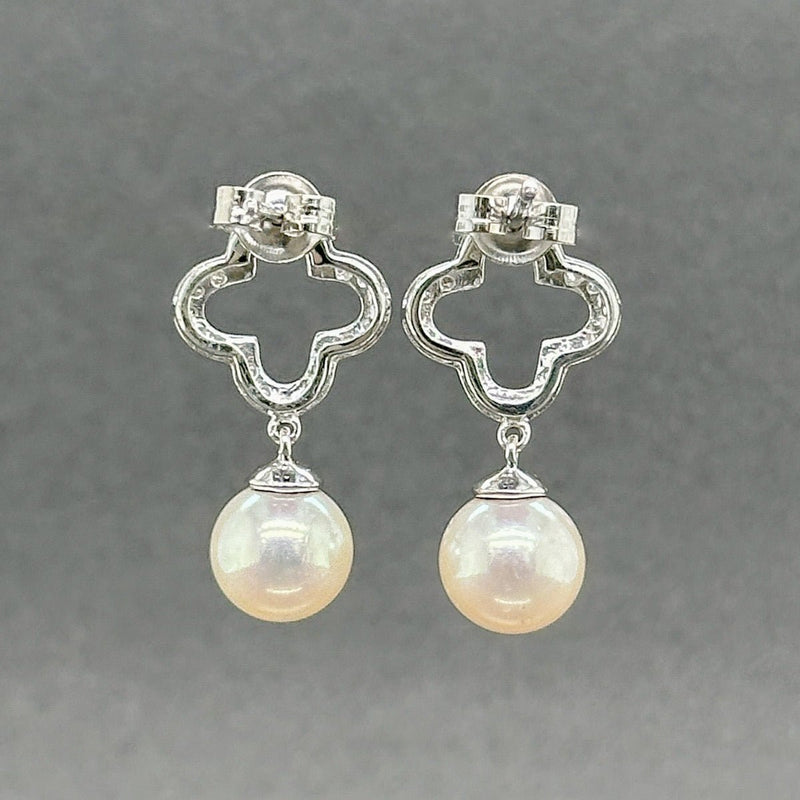 Estate 14K W Gold Akoya Pearl & 0.13ctw H/SI2 - I1 Diamond Clover Earrings - Walter Bauman Jewelers