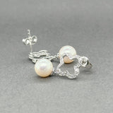 Estate 14K W Gold Akoya Pearl & 0.13ctw H/SI2 - I1 Diamond Clover Earrings - Walter Bauman Jewelers