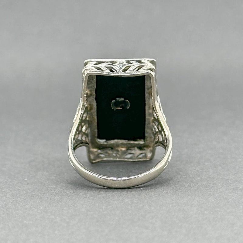 Estate 14K W Gold Art Deco 3.42ct Onyx & 0.03ct H - I/VS2 Diamond Ring - Walter Bauman Jewelers