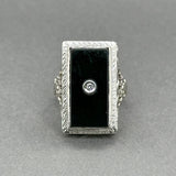 Estate 14K W Gold Art Deco 3.42ct Onyx & 0.03ct H - I/VS2 Diamond Ring - Walter Bauman Jewelers