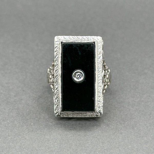 Estate 14K W Gold Art Deco 3.42ct Onyx & 0.03ct H - I/VS2 Diamond Ring - Walter Bauman Jewelers