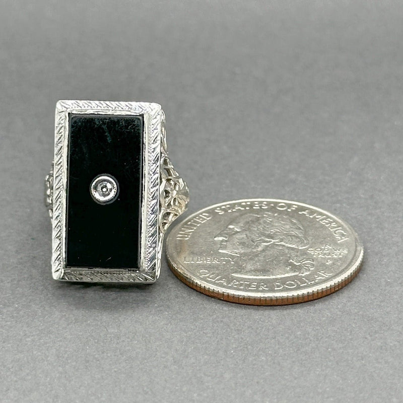 Estate 14K W Gold Art Deco 3.42ct Onyx & 0.03ct H - I/VS2 Diamond Ring - Walter Bauman Jewelers