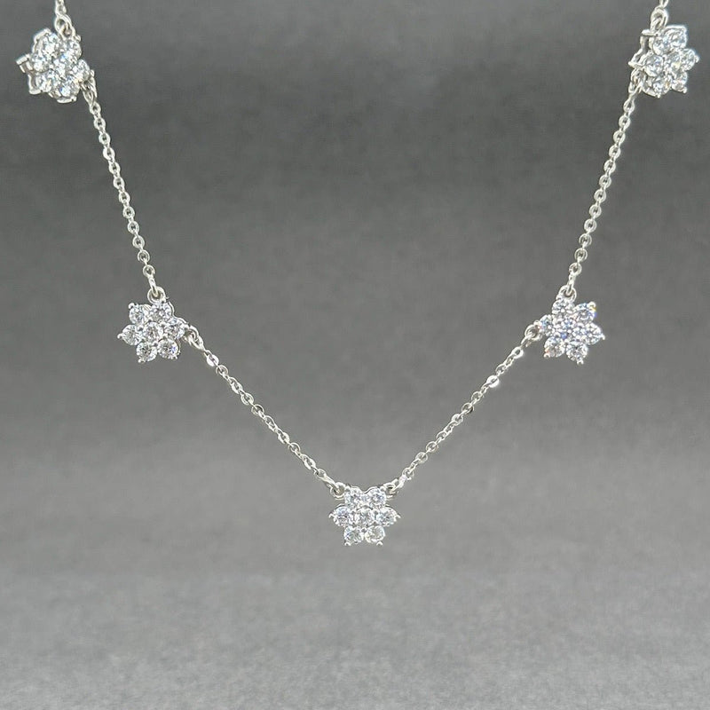 Estate 14K W Gold CZ 5 Cluster Station Necklace - Walter Bauman Jewelers