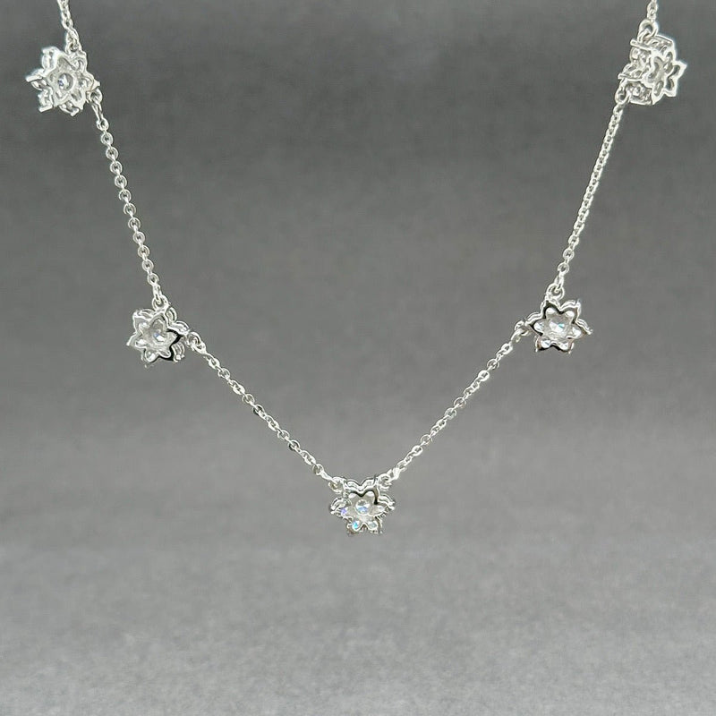 Estate 14K W Gold CZ 5 Cluster Station Necklace - Walter Bauman Jewelers