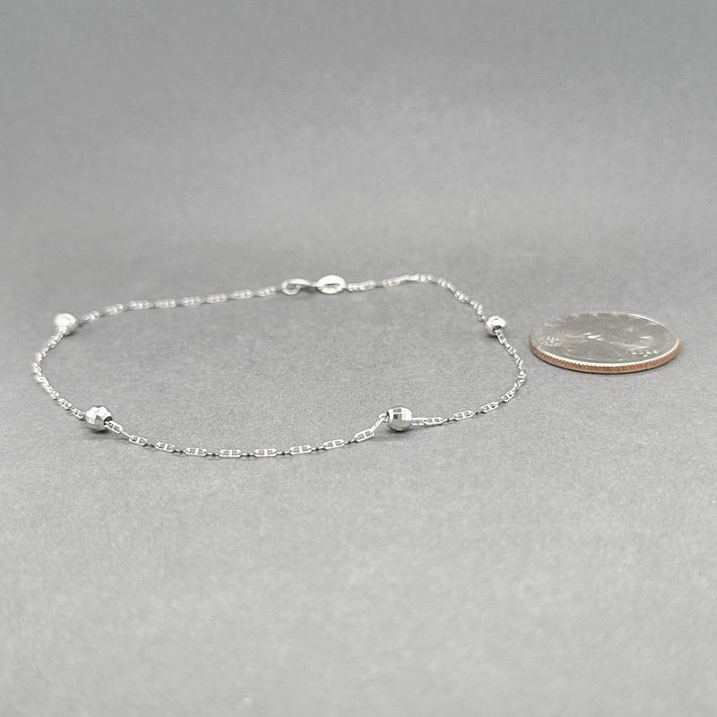 Estate 14K W Gold Mariner Bead Anklet - Walter Bauman Jewelers