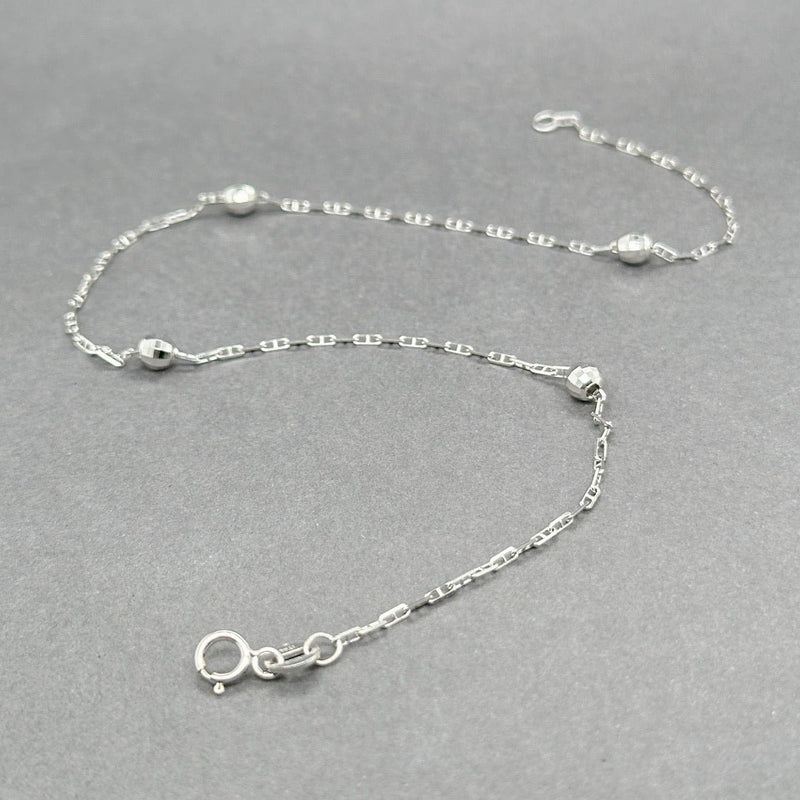 Estate 14K W Gold Mariner Bead Anklet - Walter Bauman Jewelers