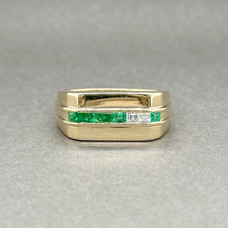 Estate 14K Y Gold 0.18ctw Emerald & 0.08ctw G-I/VS2 Diamond Men’s Ring - Walter Bauman Jewelers