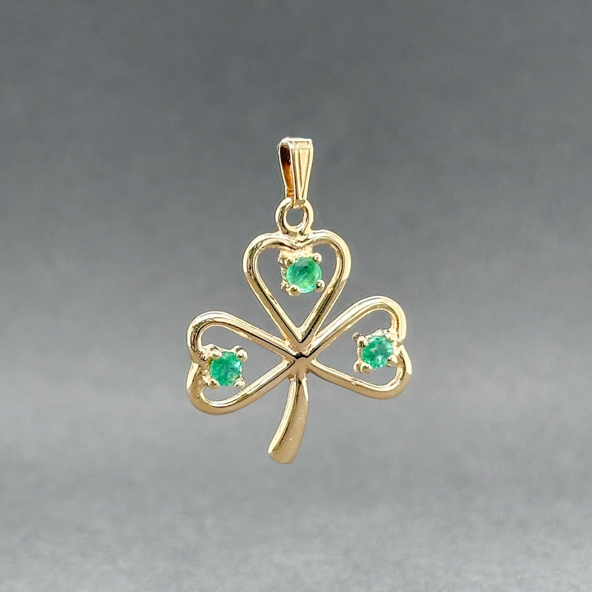 Estate 14k Y Gold 0.21ctw Emerald 3 Leaf Clover Pendant 