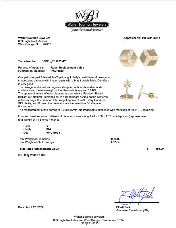 Estate 14K Y Gold 0.24ctw G/SI2 Diamond Earrings - Walter Bauman Jewelers