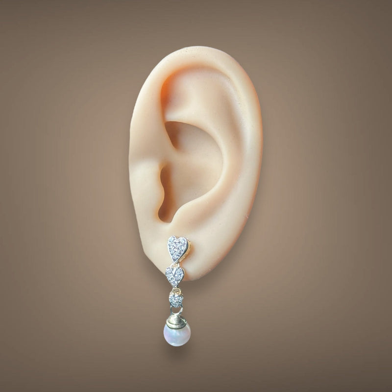 Estate 14K Y Gold 0.27ctw G-H/SI2 Diamond & Akoya Pearl Drop Earrings - Walter Bauman Jewelers