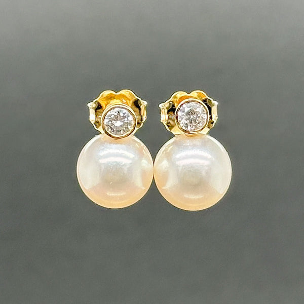 Estate 14K Y Gold 0.28ctw I - J/SI1 - 2 Diamond & Akoya Pearl Earrings - Walter Bauman Jewelers