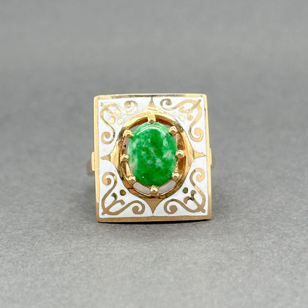 Estate 14K Y Gold 0.54ct Jadeite & Enamel Cocktail Ring - Walter Bauman Jewelers