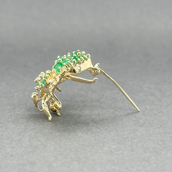 Estate 14K Y Gold 0.57ctw Emerald & 0.08ct I - J/I1 Diamond Bee Pin - Walter Bauman Jewelers