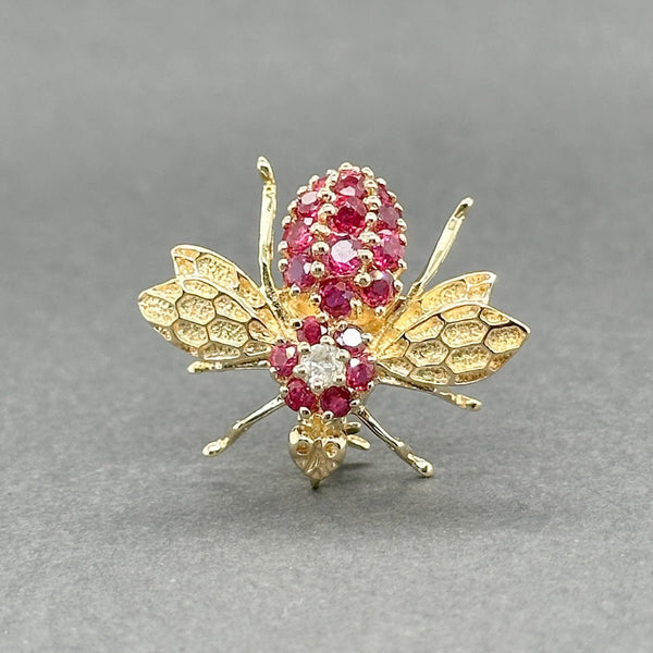 Estate 14K Y Gold 0.57ctw Ruby & 0.07ct H - I/I1 Diamond Bee Pin - Walter Bauman Jewelers