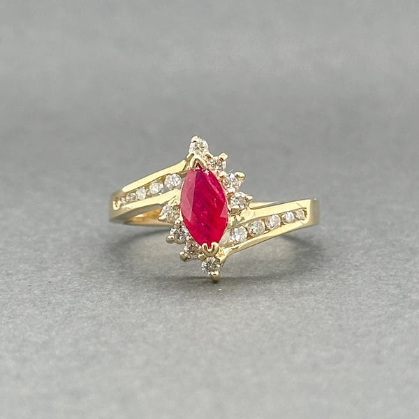 Estate 14K Y Gold 0.60ct Lab Ruby & 0.21ctw I - J/SI1 - 2 Diamond Ring - Walter Bauman Jewelers