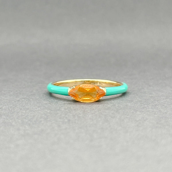 Estate 14K Y Gold 0.61ct Citrine Blue Enamel Ring - Walter Bauman Jewelers