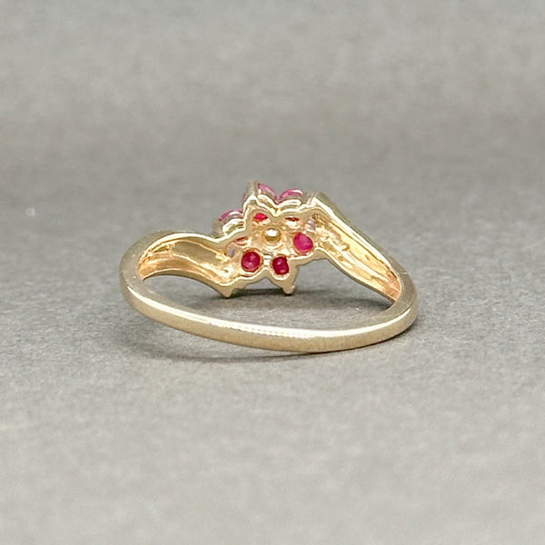 Estate 14K Y Gold 0.6ctw Ruby & 0.01ct H-I/SI2 Diamond Flower Ring - Walter Bauman Jewelers