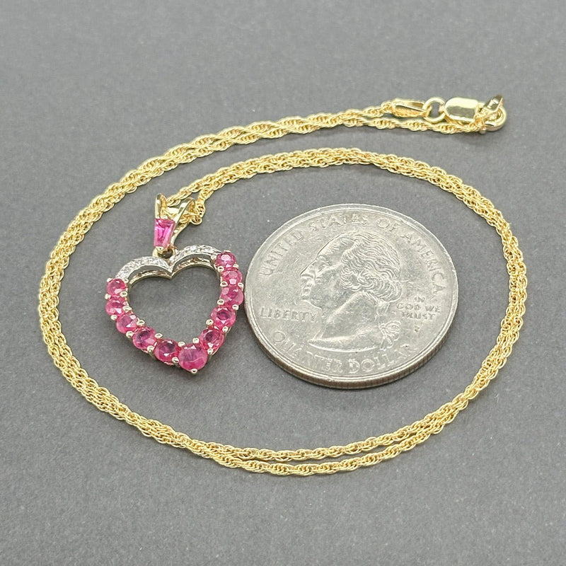 Estate 14K Y Gold 0.89ctw Ruby & 0.02ctw H - I/SI1 Diamond Heart Pendant - Walter Bauman Jewelers