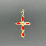 Estate 14K Y Gold 0.90ctw Coral & 0.06ct G/SI1 Diamond Cross Pendant - Walter Bauman Jewelers