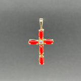 Estate 14K Y Gold 0.90ctw Coral & 0.06ct G/SI1 Diamond Cross Pendant - Walter Bauman Jewelers