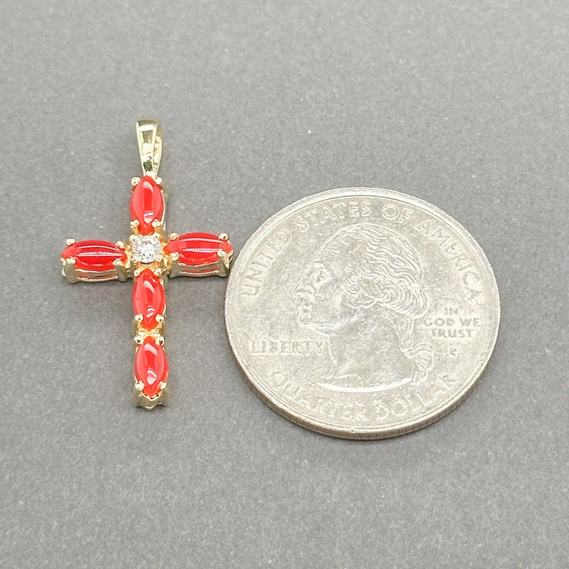 Estate 14K Y Gold 0.90ctw Coral & 0.06ct G/SI1 Diamond Cross Pendant - Walter Bauman Jewelers