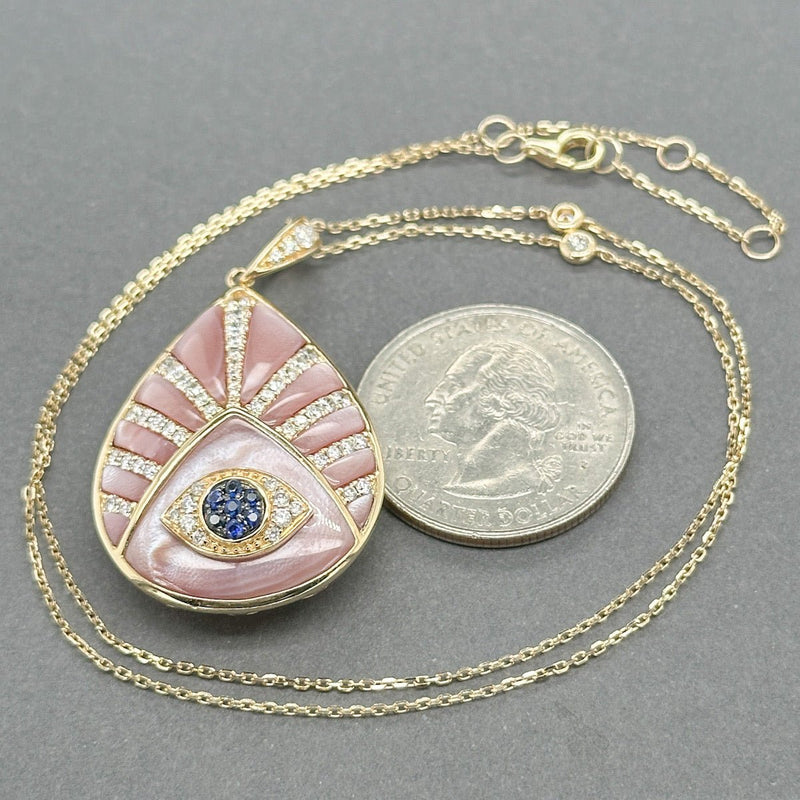 Estate 14K Y Gold 1.10ctw H - I/SI1 - 2 Diamond, 0.07ctw Sapphire, & MOP Evil Eye Pendant - Walter Bauman Jewelers