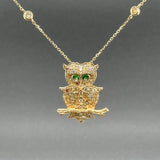 Estate 14K Y Gold 1.24ctw Yellow - I - J/SI1 - 2 Diamond & Garnet Owl Pendant - Walter Bauman Jewelers