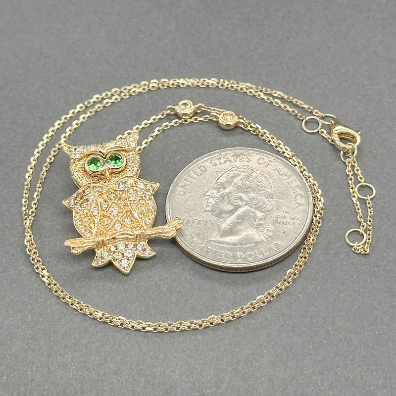 Estate 14K Y Gold 1.24ctw Yellow - I - J/SI1 - 2 Diamond & Garnet Owl Pendant - Walter Bauman Jewelers