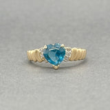 Estate 14K Y Gold 1.38ct Blue Topaz & 0.03ctw H/SI2 Diamond Heart Ring - Walter Bauman Jewelers