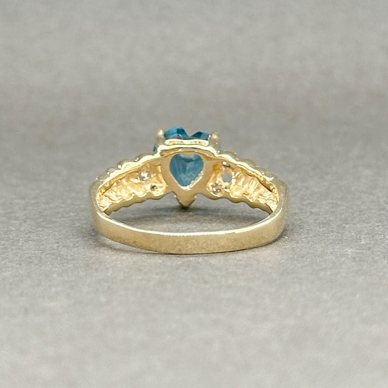 Estate 14K Y Gold 1.38ct Blue Topaz & 0.03ctw H/SI2 Diamond Heart Ring - Walter Bauman Jewelers