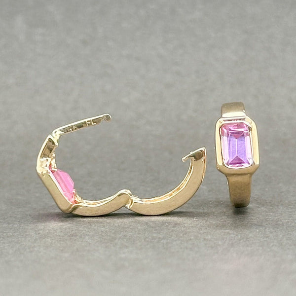 Estate 14K Y Gold 1.38ctw Lab-Created Pink Sapphire Huggie Earrings - Walter Bauman Jewelers
